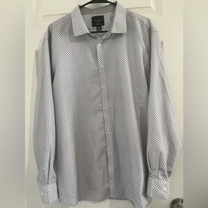 Calabrum London Men’s Dress Shirt White Black Geometric Pattern Size 18-18.5 XXL